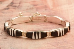 Calvin Begay Genuine Acoma Jet Sterling Silver Native American Bracelet